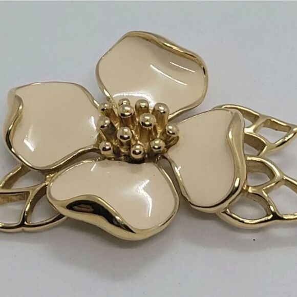 RARES VTG ESTATE SIGNED TRIFARI ENAMELED FLOWER 2" BROOCH EXCELLENT CONDITION - Picture 12 of 12